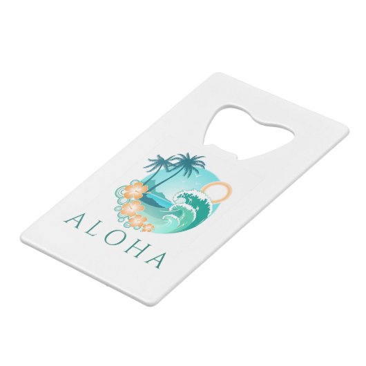 Aloha Tropical Creditkaart Flessenopener (Voorkant Gekanteld)
