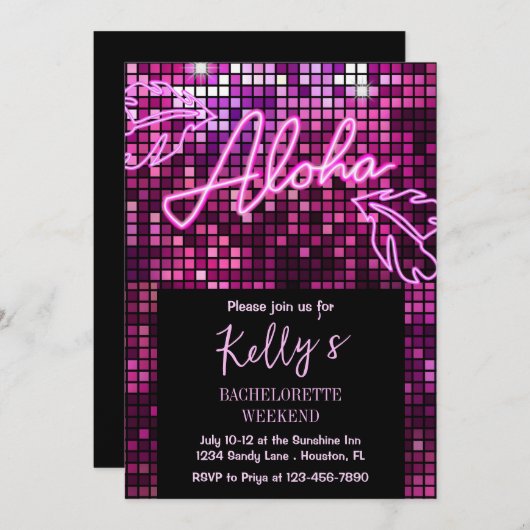 Aloha Tropical Disco Bachelorette Weekend Neon Kaart (Voorkant / Achterkant)