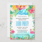 Aloha Tropical Flamingo Afstuderen Luau Party Kaart (Voorkant)