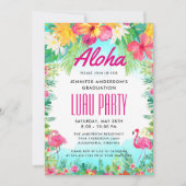 Aloha Tropical Flamingo Afstuderen Luau Party Kaart (Voorkant)