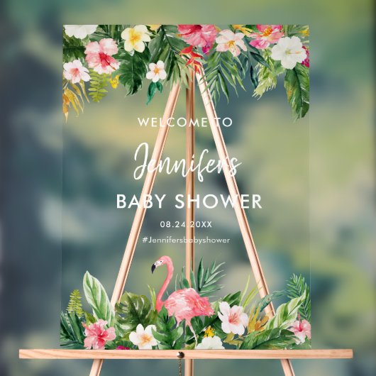 Aloha Tropical Flamingo Baby shower Acryl Bord (Neutraal)