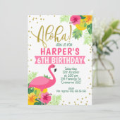 Aloha Tropical Flamingo Birthday Invitation Kaart (Staand voorkant)