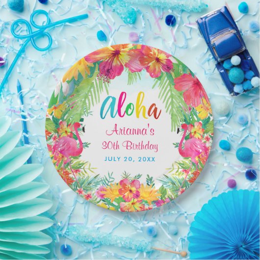 Aloha Tropical Flamingo Birthday Luau Party Papieren Bordje (Feest)