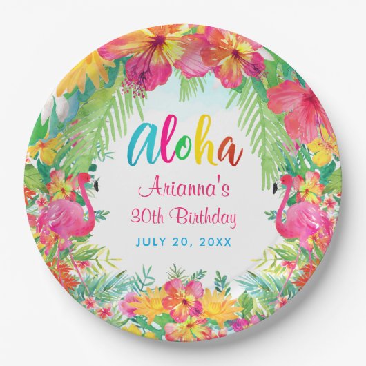 Aloha Tropical Flamingo Birthday Luau Party Papieren Bordje (Voorkant)