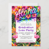 Aloha Tropical Flamingo Graduation Luau Party Kaart (Voorkant)