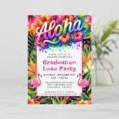 Aloha Tropical Flamingo Graduation Luau Party Kaart (Staand voorkant)