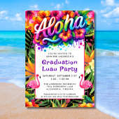Aloha Tropical Flamingo Graduation Luau Party Kaart