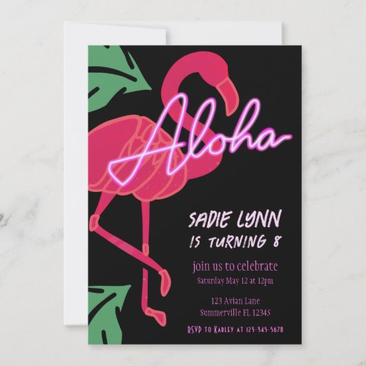 Aloha Tropical Flamingo Hawaiian Birthday Kaart (Voorkant)