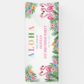 Aloha Tropical Flamingo Kinder 1e verjaardag Welko Spandoek (Verticaal)