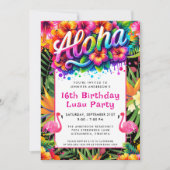 Aloha Tropical Flamingo Luau Birthday Party Kaart (Voorkant)