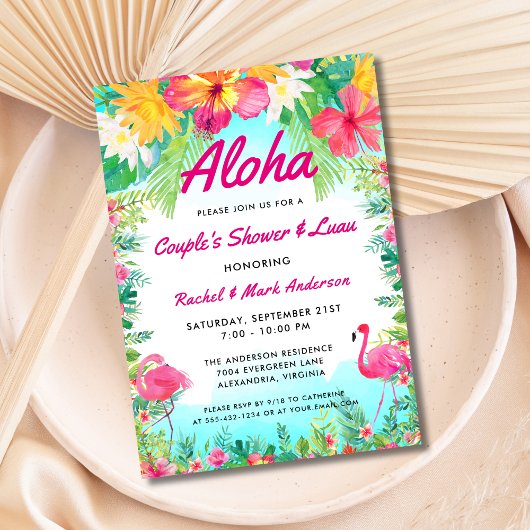 Aloha Tropical Flamingo Luau Couple's Shower Kaart