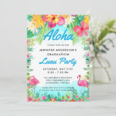Aloha Tropical Flamingo Luau Party Afstuderen Blue Kaart (Staand voorkant)