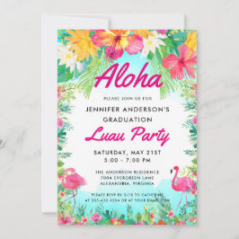Aloha Tropical Flamingo Luau Party Afstuderen Kaart