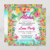 Aloha Tropical Flamingo Luau Party Square Birthday Kaart (Voorkant / Achterkant)