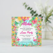 Aloha Tropical Flamingo Luau Party Square Birthday Kaart (Staand voorkant)
