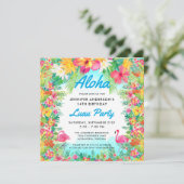Aloha Tropical Flamingo Luau Party Square Birthday Kaart (Staand voorkant)