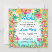 Aloha Tropical Flamingo Luau Party Square Birthday Kaart (Voorkant)