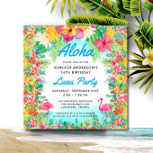 Aloha Tropical Flamingo Luau Party Square Birthday Kaart