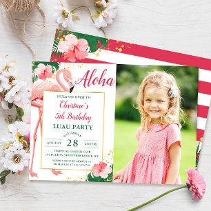 Aloha Tropical Flamingo Pink Floral Birthday Foto Kaart