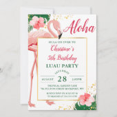 Aloha Tropical Flamingo Pink Floral Luau Birthday Kaart (Voorkant)