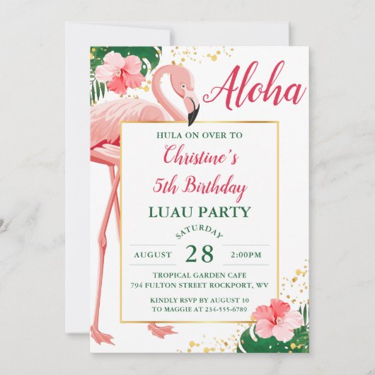 Aloha Tropical Flamingo Pink Floral Luau Birthday Kaart (Voorkant)