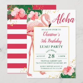 Aloha Tropical Flamingo Pink Floral Luau Birthday Kaart
