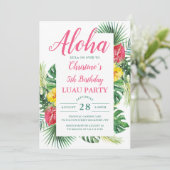 Aloha Tropical Floral Luau Birthday Party Kaart (Staand voorkant)