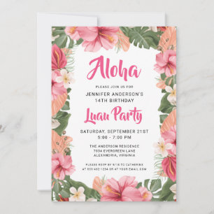 Aloha Tropical Floral Luau Party Birthday Kaart