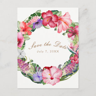 Aloha Tropical Floral Wreath Wedding Save the Date Aankondigingskaart