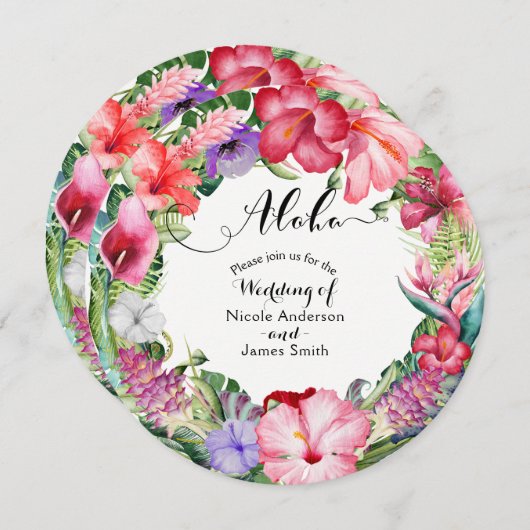 Aloha Tropical Floral Wreath Wedding Uitnodigingen (Voorkant / Achterkant)