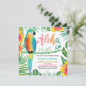 Aloha Tropical Flower Parrot Square Baby shower Kaart (Staand voorkant)