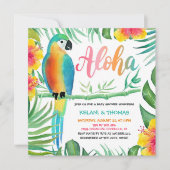 Aloha Tropical Flower Parrot Square Baby shower Kaart (Voorkant)