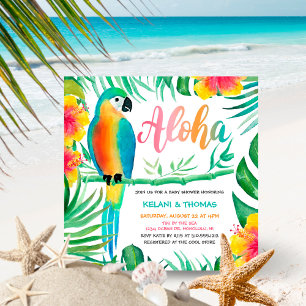 Aloha Tropical Flower Parrot Square Baby shower Kaart