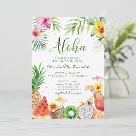 Aloha Tropical Fruits Baby shower Kaart (Staand voorkant)
