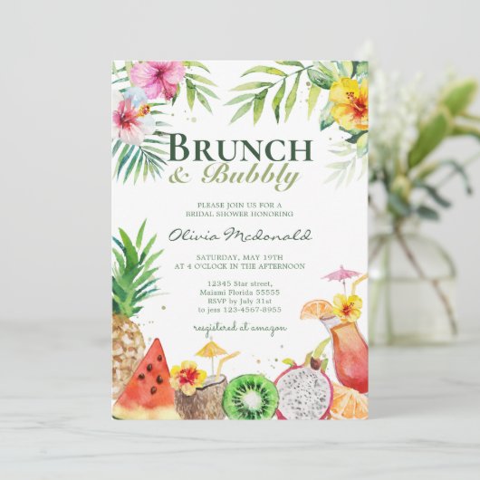 Aloha Tropical Fruits Brunch & Bubble Invitation Kaart (Staand voorkant)