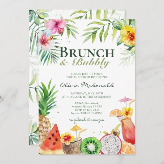 Aloha Tropical Fruits Brunch & Bubble Invitation Kaart (Voorkant / Achterkant)