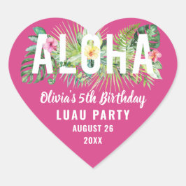 Aloha Tropical Fuchsia Pink Birthday Party Favor Hart Sticker