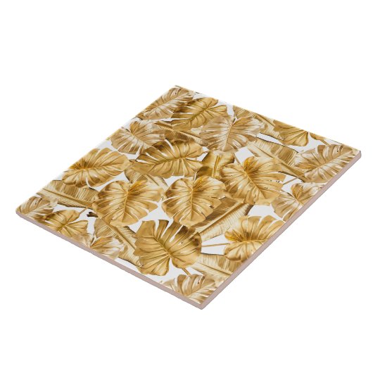 Aloha Tropical Gold Glitter Monstera Leaves Tegeltje (Zijkant)