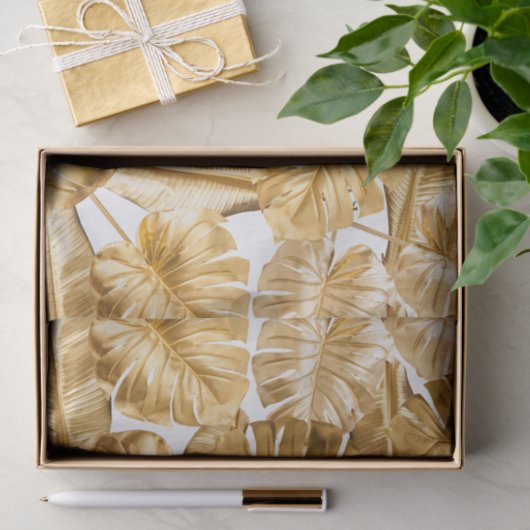 Aloha Tropical Gold Glitter Monstera Leaves Tissuepapier
