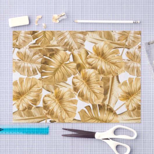 Aloha Tropical Gold Glitter Monstera Leaves Tissuepapier (Craft)