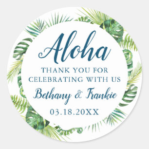 Aloha Tropical Greenery Beach bruiloft Dank u Ronde Sticker