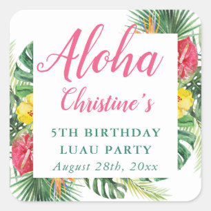 Aloha Tropical Greenery Floral Luau Birthday Party Vierkante Sticker