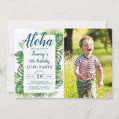 Aloha Tropical Greenery Luau Birthday Foto Kaart (Voorkant)