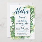 Aloha Tropical Greenery Luau Birthday Party Kaart (Voorkant)