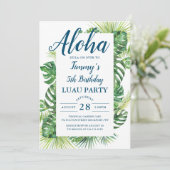 Aloha Tropical Greenery Luau Birthday Party Kaart (Staand voorkant)