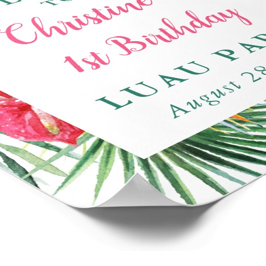 Aloha Tropical Greenery Luau Birthday Welcome Sign Poster (Hoek)
