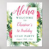 Aloha Tropical Greenery Luau Birthday Welcome Sign Poster (Voorkant)