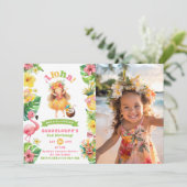Aloha Tropical Hawaii luau meisje verjaardag foto Kaart (Staand voorkant)