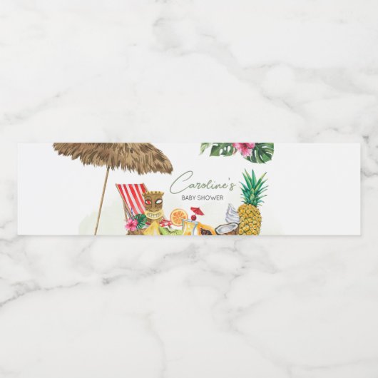 Aloha Tropical Hawaiian Baby shower Waterfles Etiket (Enkel label)