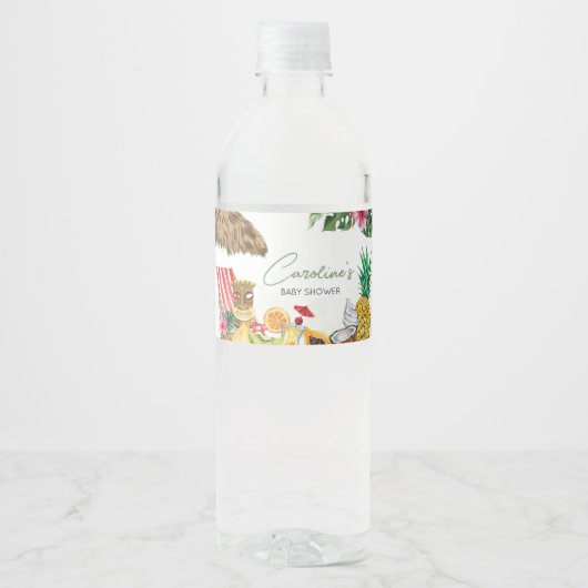 Aloha Tropical Hawaiian Baby shower Waterfles Etiket (Voorkant)